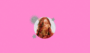 a feature-sized image for the blog "How To Get Over A Breakup: A Pathway To Healing" on a pink background with dotted texture and and a portrait of a lady with a flowery background inside a circle frame with different glittered star symbols